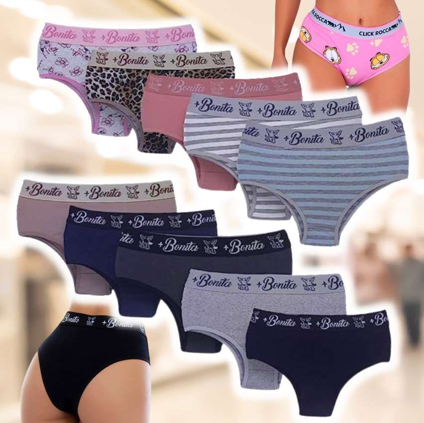 Kit com 10 Calcinhas Caribe Algodão Penteado na Amazon