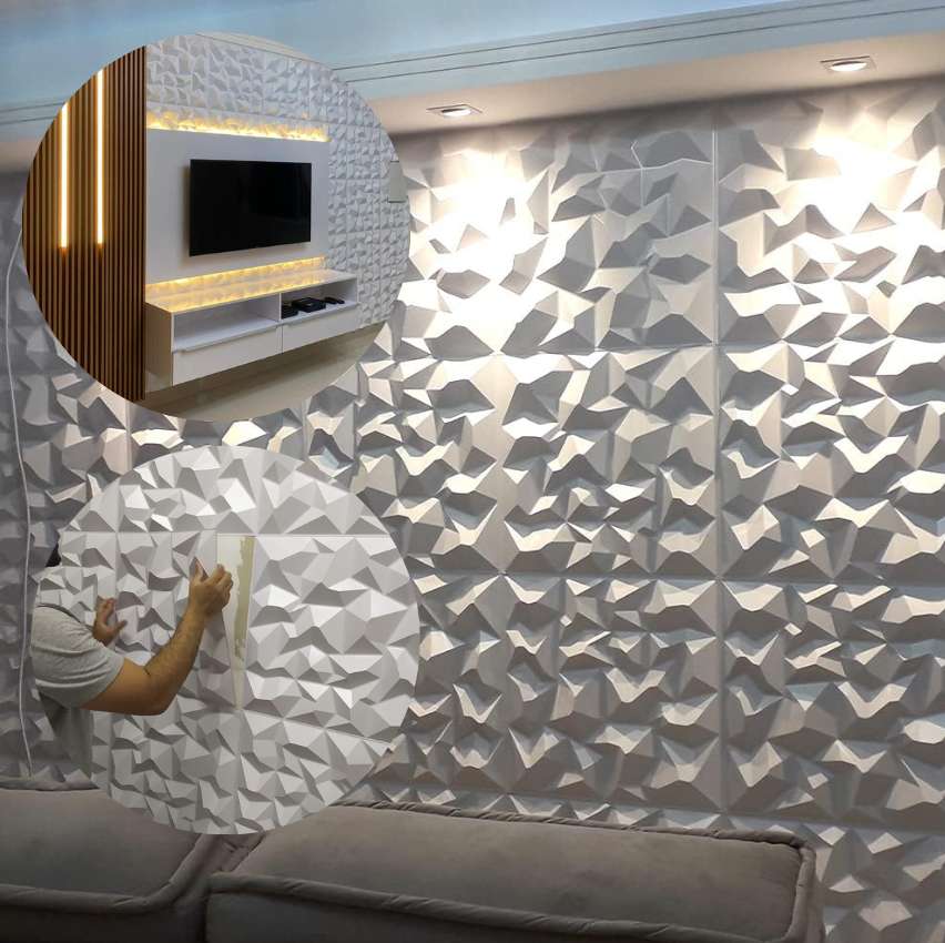 Kit com 10 Placas 3D Revestimento de Parede Alpes Branca 50x50cm 2,5m² na Amazon