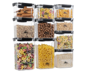 Kit com 10 Potes Herméticos Retangulares Empilháveis com 4 Travas House Organizer na Amazon