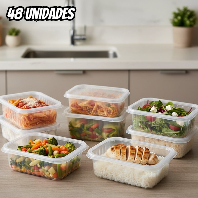 Kit Com 2 Potes Descartáveis, Prafesta 500 ml Retangular Com Tampa, Pacote 48 Unidades na Amazon