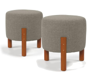 Kit com 2 Puff Redondo Decorativo em Linho e Pés Madeira Maciça na Amazon