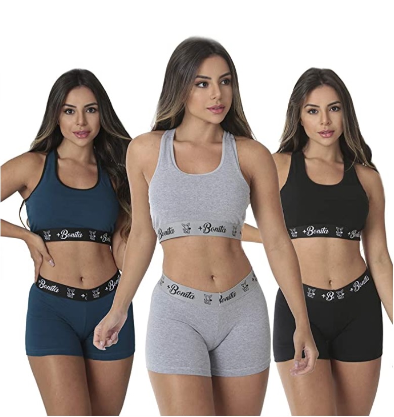 Kit com 3 Conjuntos Top + Short Algodão Penteado na Amazon