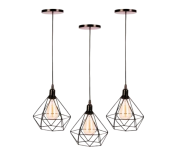 Kit Com 3 Luminárias Pendente Tipo Diamante Aço Modelo Teto (Preto) na Amazon