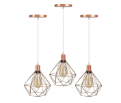Kit com 3 Lustres/Pendentes com Cabo Regulável – Diamante Rose Gold na Amazon