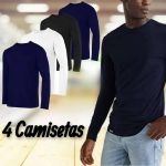 Kit com 4 Camisetas Masculinas Básicas Manga Longa Slim Fitness na Amazon