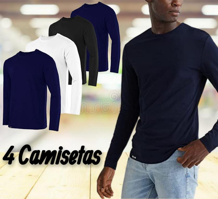 Kit com 4 Camisetas Masculinas Básicas Manga Longa Slim Fitness na Amazon