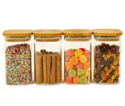Kit com 4 Potes de Vidro Quadrado Flat com Tampa de Bambu 250mL – Oikos na Magazine Luiza
