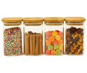 Kit com 4 Potes de Vidro Quadrado Flat com Tampa de Bambu 250mL – Oikos na Magazine Luiza