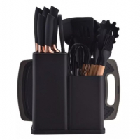 Kit Cozinha 19 Peças Silicone Antiaderente Facas Inox Madeira Com Suporte na Shopee