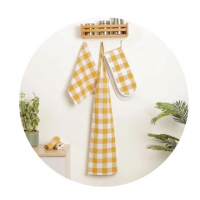 Kit Cozinha Com 1 Avental 2 Luva Dupla E 3 Panos De Prato Vichy Amarelo na Americanas