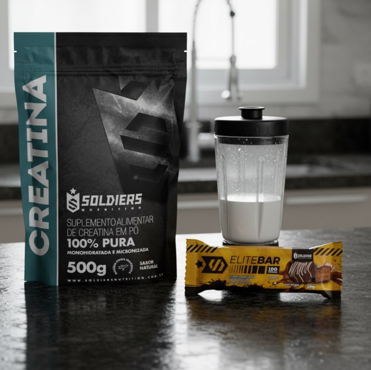 Kit: Creatina 500g + Barrinha Elitebar Pão de Mel 10g Soldiers Nutrition na Amazon