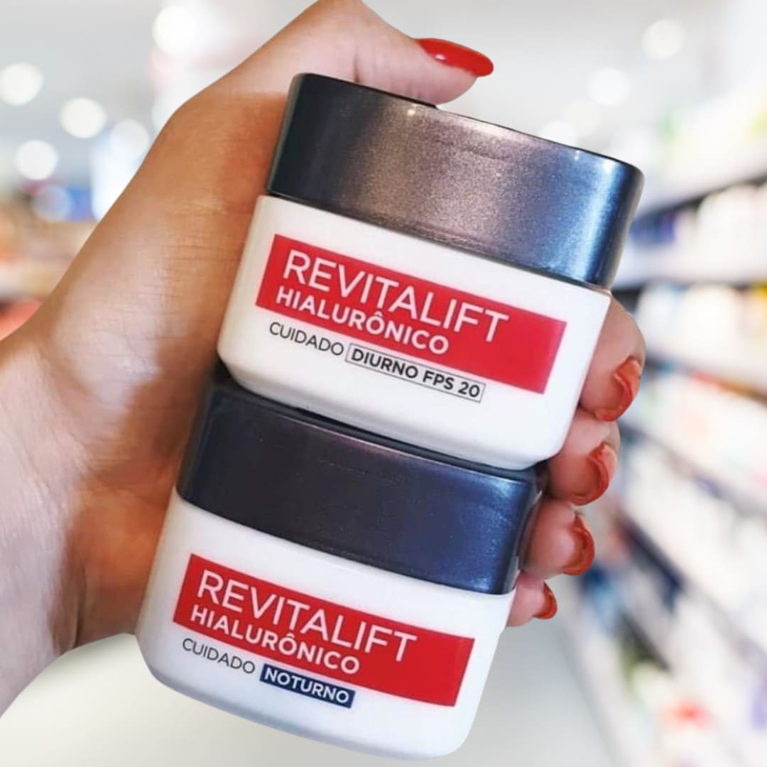 Kit Creme Facial Anti-idade L'Oréal Paris Revitalift Hialurônico Noturno + Diurno FPS 20, 49g na Amazon