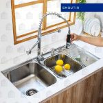 Kit Cuba para Cozinha Pia Dupla Nukini em Aço Inox 201 com Acessórios e Lixeira e Torneira Gourmet Misturador na Amazon