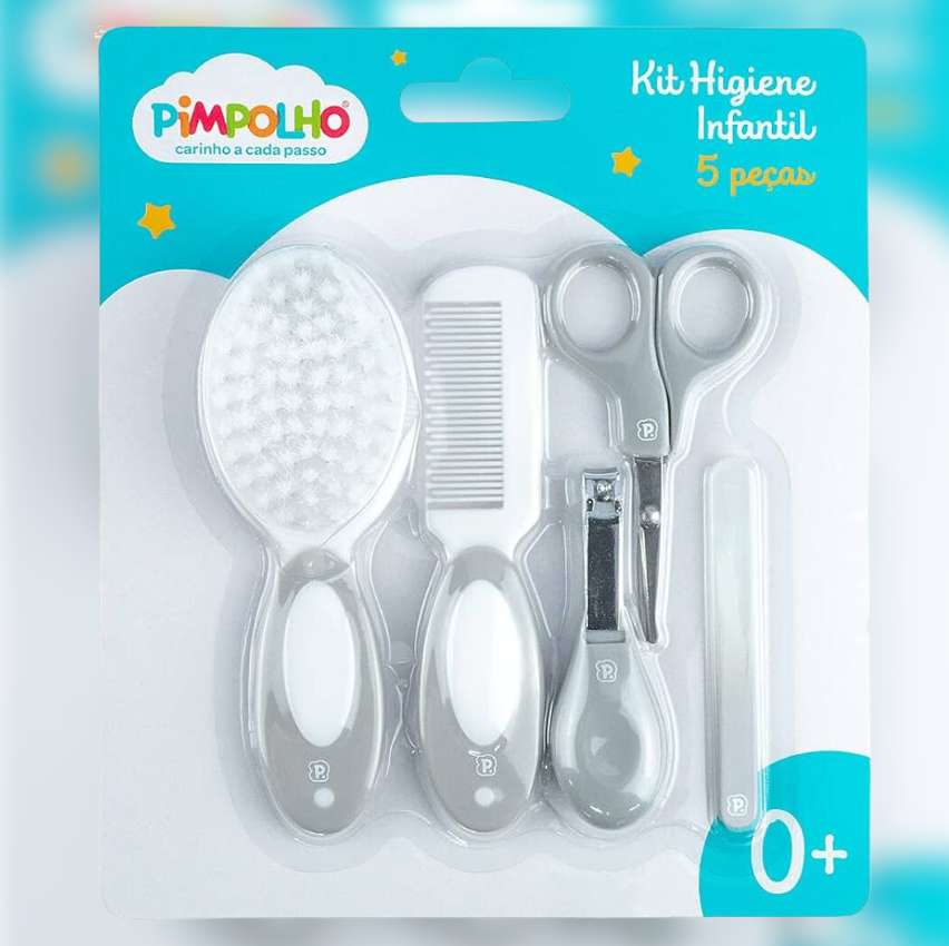 kit Cuidados com o bebê 5 peças: tesoura, cortador, lixa de unha, pente e escova – Masculino na Amazon