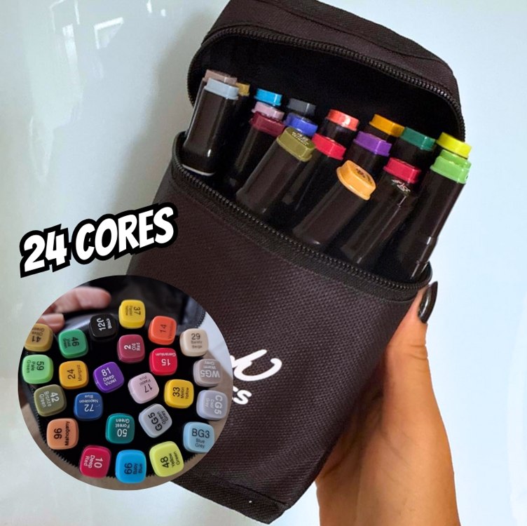 Kit de 24 Canetas Marcador Permanente Ponta Dupla Touch Coloridas para Desenho Profissional Escolar Infantil com Estojo Organizador Base Artista Canetinhas Hidrográficas Alcool Caneta para Colorir na Amazon