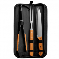 Kit De Churrasco Para Churasqueiro - Conjunto 3 Peças Em Aço Inox Com Cabo De Madeira na Amazon