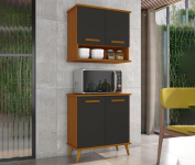 Kit de Cozinha Mavi – Balcão + Armário Aéreo Dullar Móveis (Cedro/Preto) na Amazon