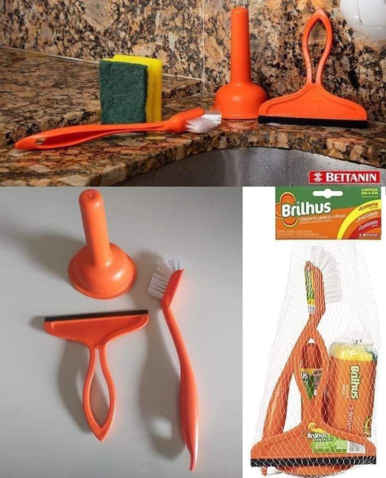 Kit de Limpeza com 4 Peças (Esponja Protege Unhas, Rodo Para Pia, Escova Cantos e Desentupidor Para Pia), Brilhus na Amazon