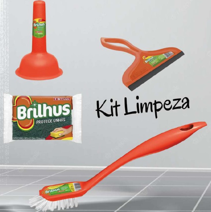 Kit de Limpeza com 4 Peças (Esponja Protege Unhas, Rodo Para Pia, Escova Cantos e Desentupidor Para Pia), Brilhus na Amazon