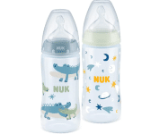 Kit de Mamadeiras NUK – Anticólica Dia e Noite com Controle de Temperatura 300ml – Brilha no escuro na Amazon