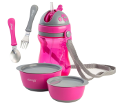 Kit Escolar Infantil Clingo – Tigelas com Tampa, Copo com Alça e Canudo, Colher e Garfo na Amazon