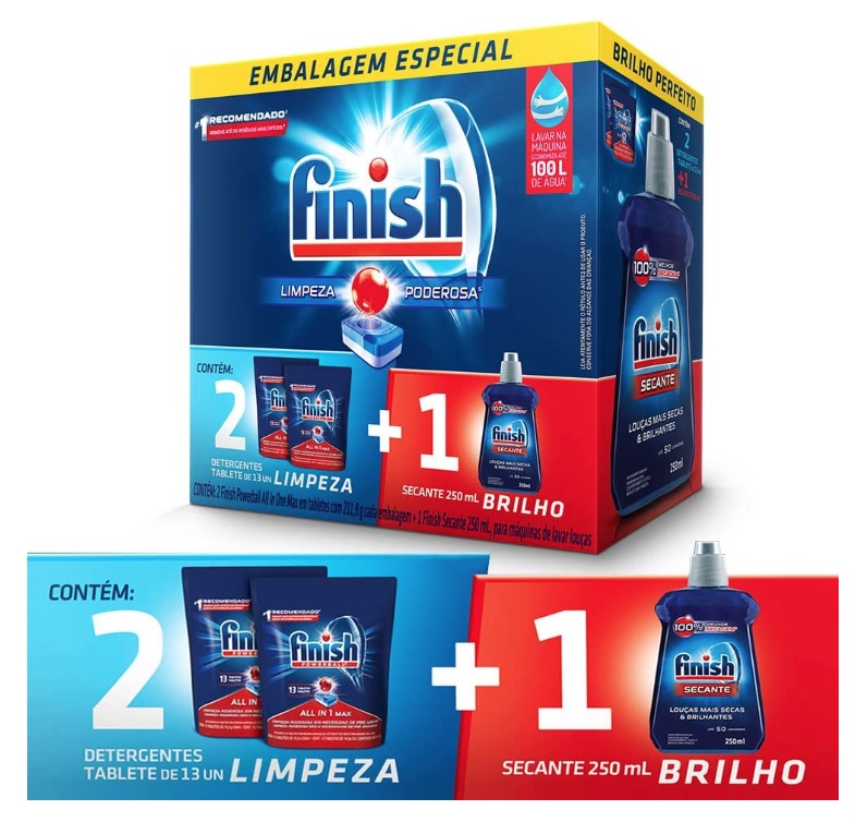 Kit Finish 2 Detergente Power Ball 13 Tabs + Secante Lava Louça 250mL na Amazon