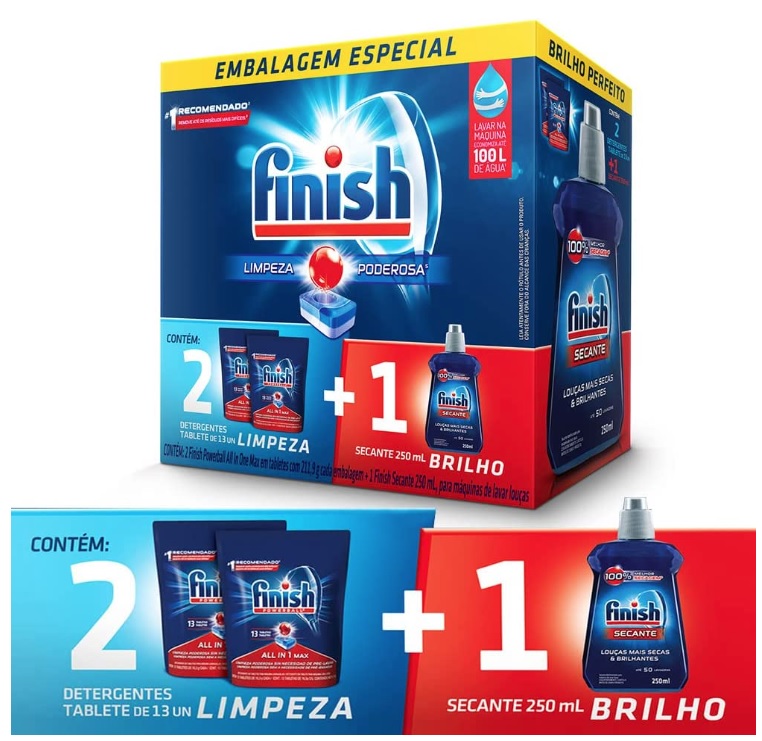 Kit Finish 2 Detergente Power Ball 13 Tabs + Secante Lava Louça 250mL na Amazon