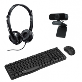Kit Headset USB  + Webcam FHD + Teclado + Mouse 2.4 Ghz RA020K - Rapoo  (4 Produtos) na Multilaser