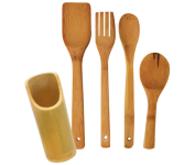 Kit Jogo De Talheres Em Madeira Bambu 5 Peças na Amazon