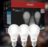 Kit Lâmpada Pera LED, 3 unidades, 7W, Luz branca 6500K, soquete E27, Bivolt, Avant na Amazon