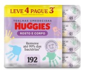 Kit Lenços Umedecidos Huggies Rosto e Corpo Limpeza – 4 pacotes – 192 unidades na Amazon
