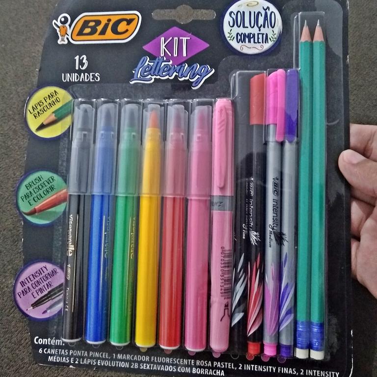 Kit Lettering BIC, c/ 6 Brush Pens + 1 Pincel Marcador Pastel Rosa + 2 Intensity Ponta Fina + 2 Intensiy Ponta Média + 2 Lápis Pretos, 971080, Multicor na Amazon
