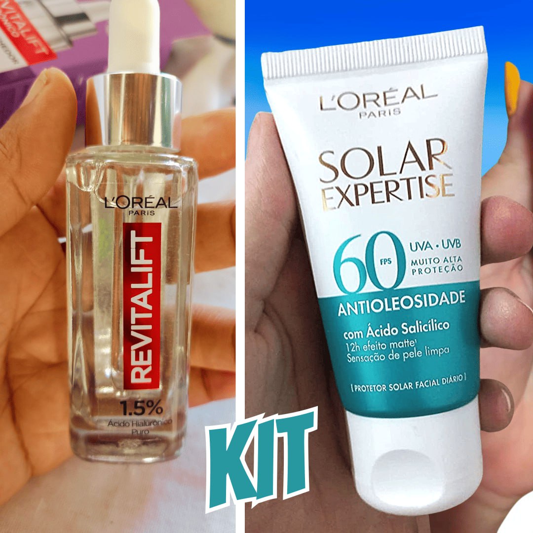 Kit L’Oreál Paris Sérum Revitalift Hialurônico 30ml + Solar Expertise facial Antioleosidade FPS60 25g na Amazon