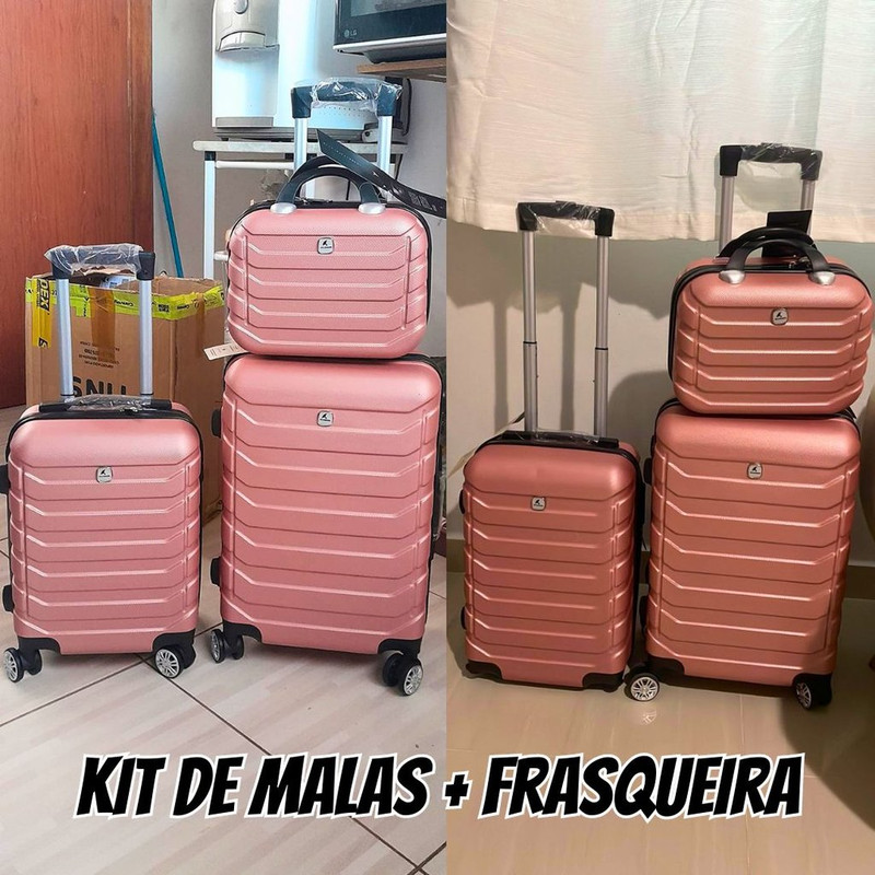 Kit Mala Bordo Viagem Frasqueira Bagagem de Mão ANAC Regulamentada ABS Rígido Roda 360º (Rose) na Amazon