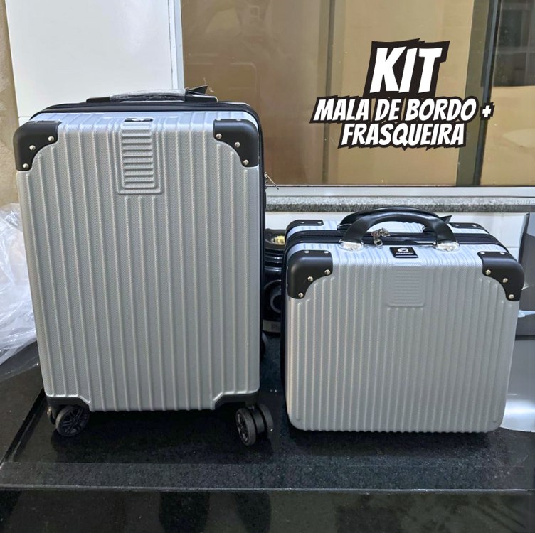 Kit Mala de Bordo Gladiador Wide E1 ABS 10kg TSA com Frasqueira (Cinza) na Amazon
