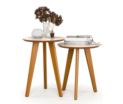 Kit Mesa Apoio e Lateral de Sofá Retrô Classic com 3 Pernas Decoração – Off White/Freijo na Amazon