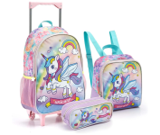 Kit Mochila De Rodinha, Lancheira Térmica e Estojo Infantil Unicórnio Rosa na Amazon