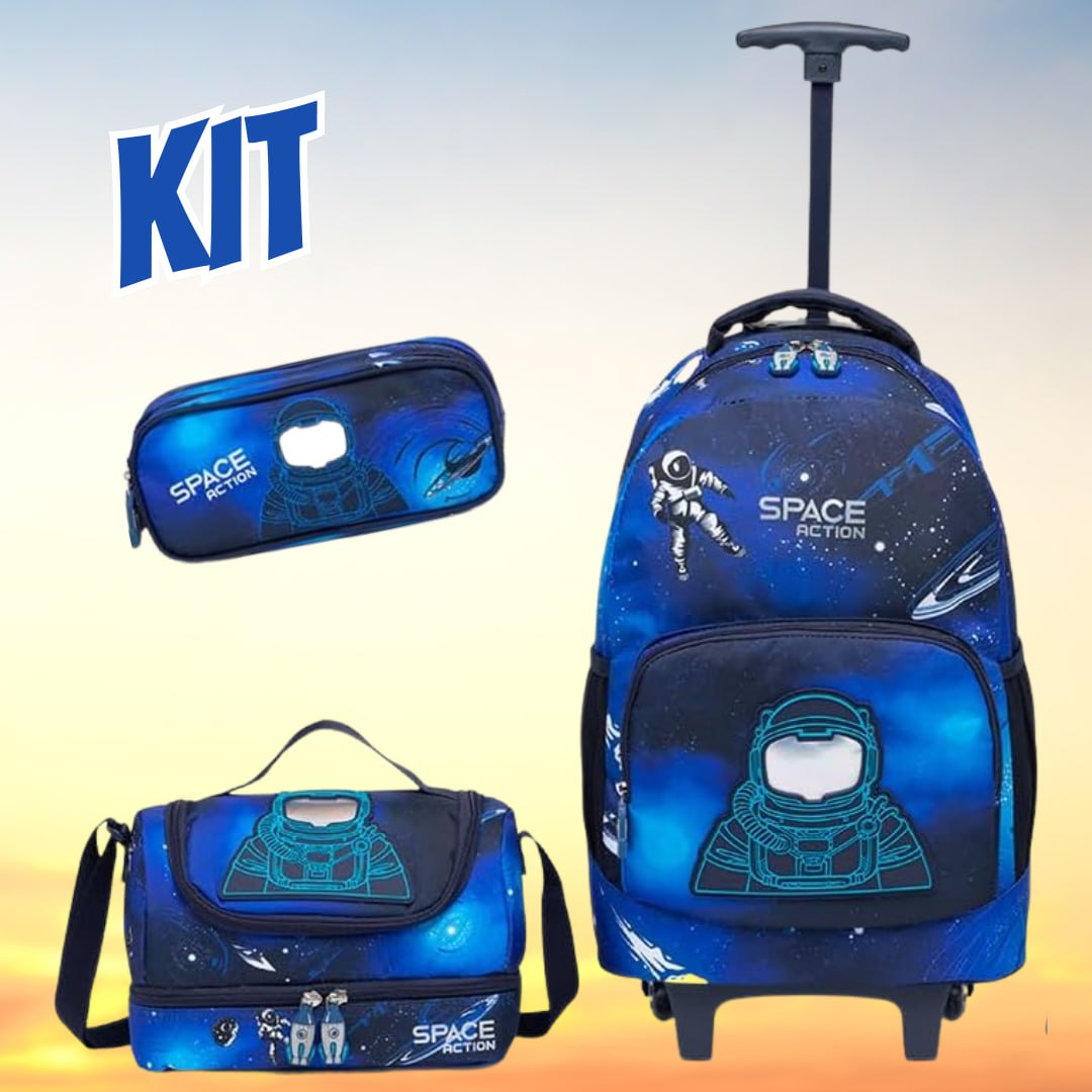 Kit Mochila de Rodinhas Infantil Menino Estojo Duplo Escolar Lancheira Térmica Masculina na Amazon