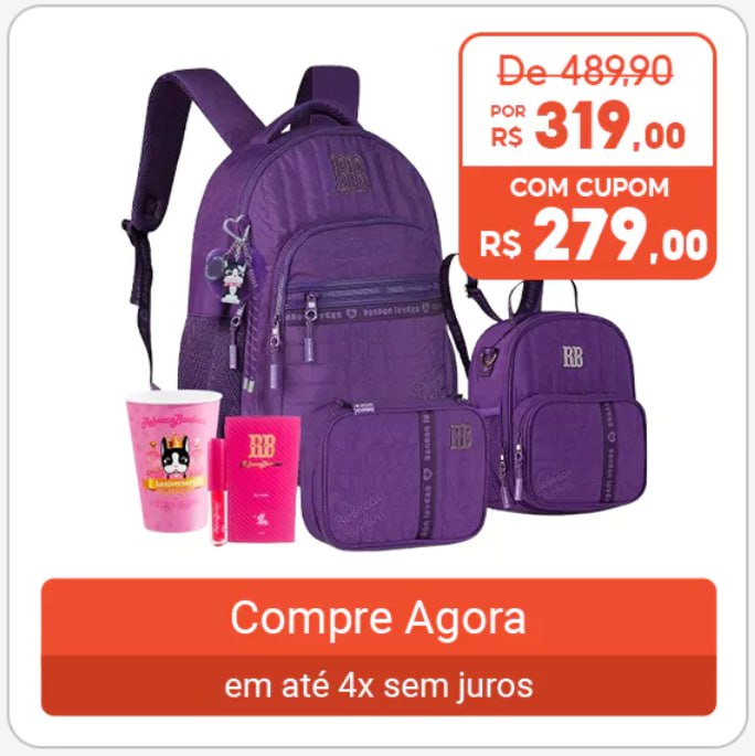Kit Mochila Escolar Rebecca Bonbon Mochila Estojo Box Lancheira Térmica Copo RB na Shopee