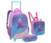 Kit Mochila Infantil Com Rodinha Menina Sereia Princesa Escolar Lancheira e Estojo Bolso Frontal (Sereia) na Amazon