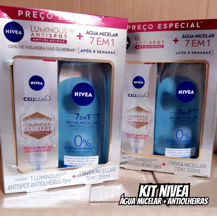 Kit NIVEA LUMINOUS 630® Antiolheiras 15ml + NIVEA Água Micelar 7 em 1 200mL na Amazon