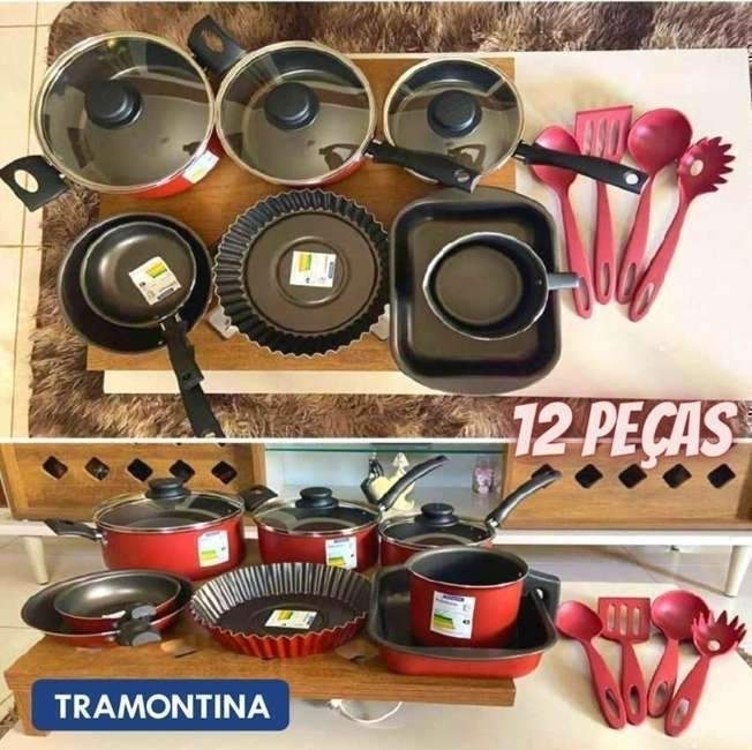 Kit para Cozinha 12 Peças com Jogo de Panelas Vermelho e Utensilios Tramontina Turim na Amazon