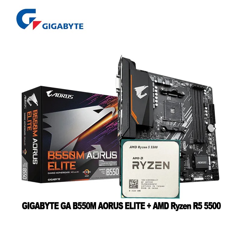 KIT PLACA MÃE GIGABYTE B550M AORUS ELITE + RYZEN 5 5500 na Aliexpress