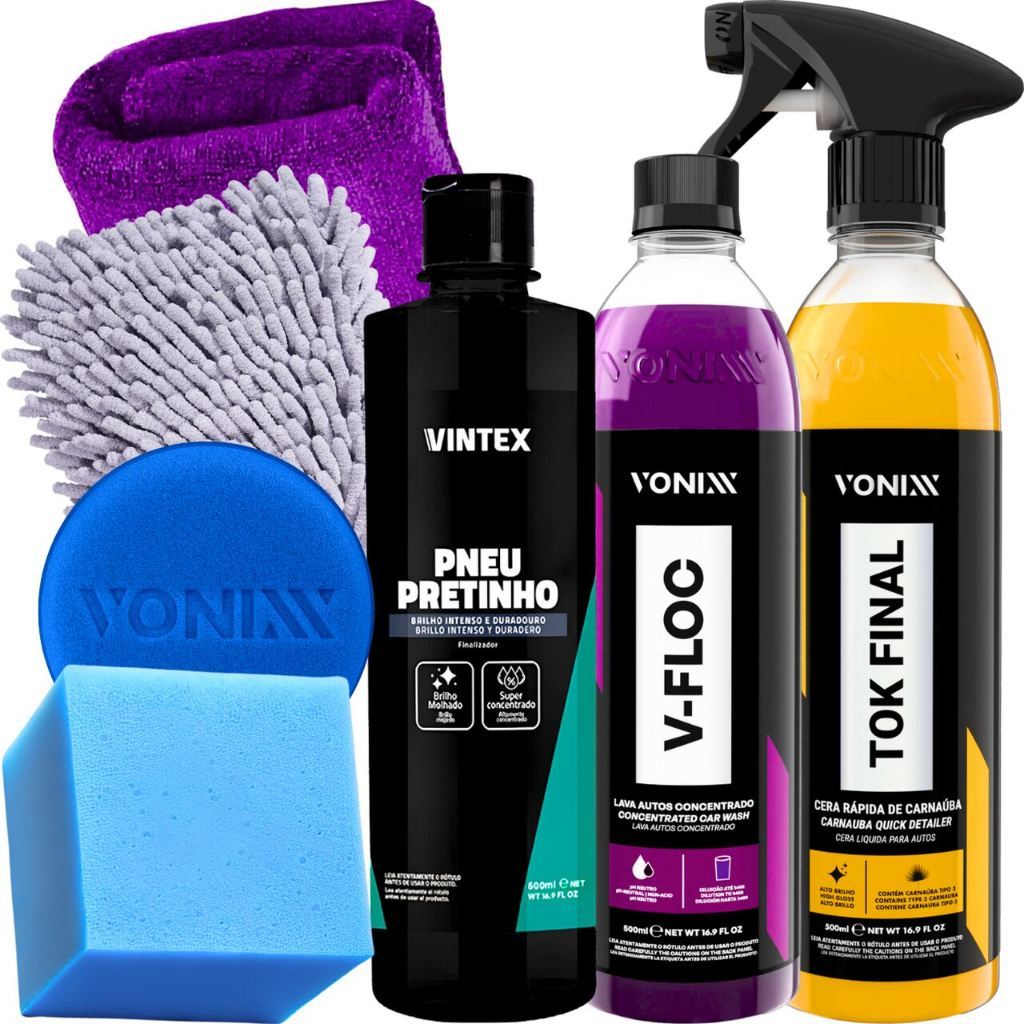Kit Pneu Pretinho Shampoo V-Floc Cera Tok Final Carnauba Vonixx na Shopee
