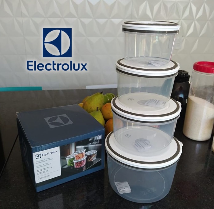 Kit Potes de Plástico Hermético, Redondo, 4 unidades, Electrolux, Transparente/Branco na Amazon