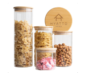 Kit Potes Herméticos de vidro 4 Unidades com Tampas de Bambu na Amazon