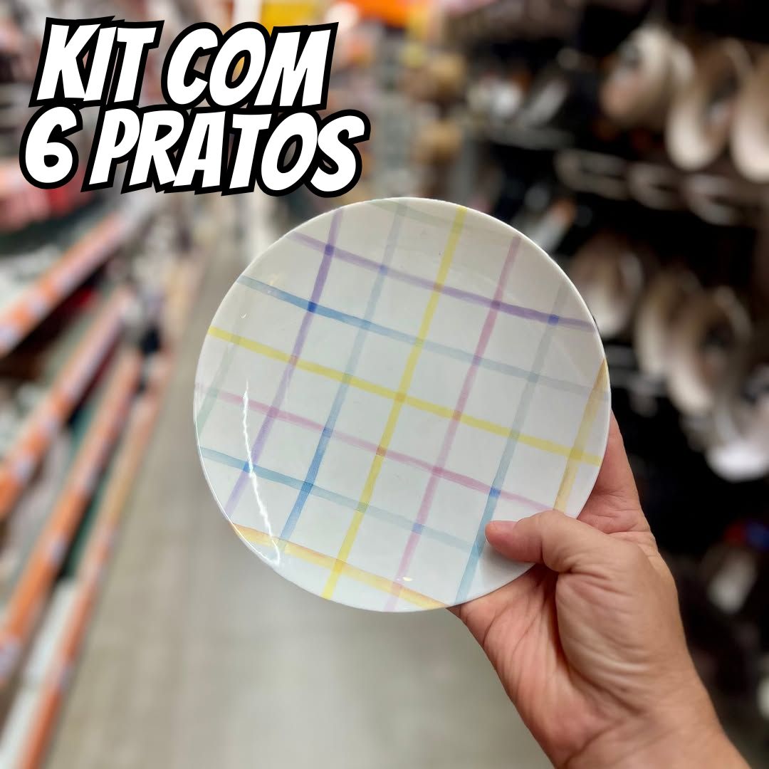 Kit Prato Sobremesa Tramontina Sweet Color em Porcelana Decorada 19 cm 06 Peças na Amazon