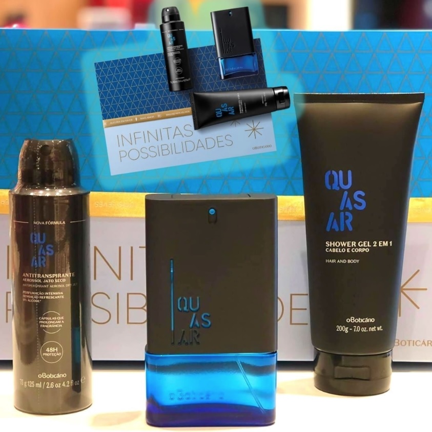 Kit Presente Quasar: Desodorante Colônia 90ml + Espuma de Barbear 200ml + Gel Pós Barba 110g na oBoticário