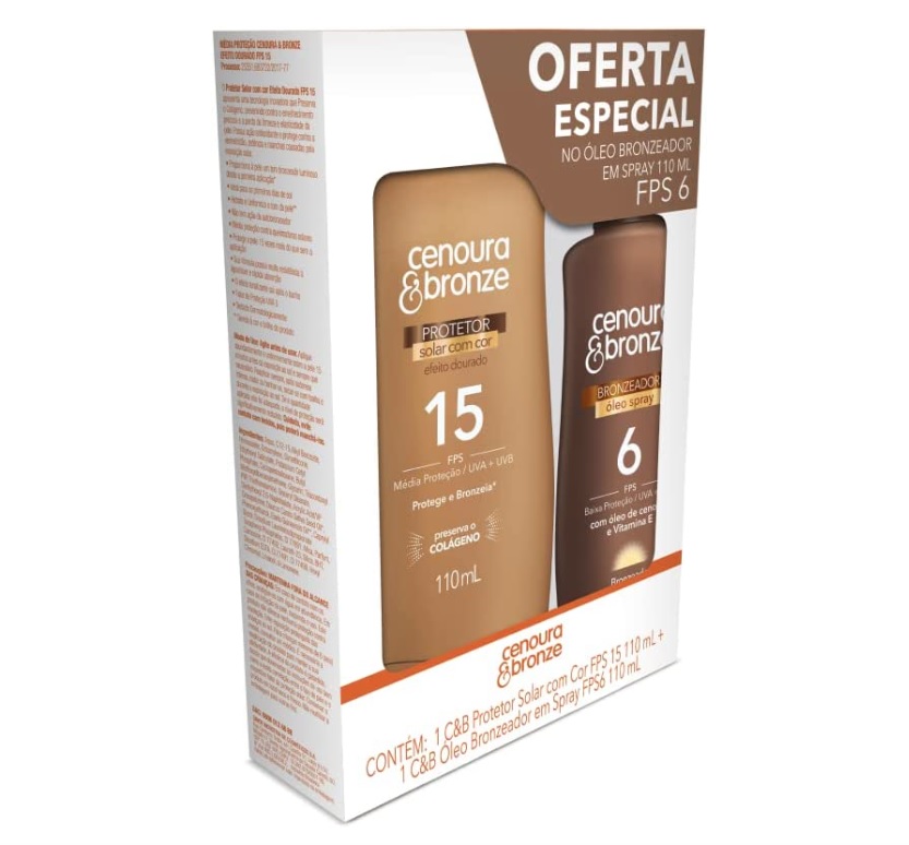 Kit Protetor Solar Cenoura e Bronze Corpo com Cor FPS 15 110ml + Óleo Bronzeador FPS 6 110ml na Amazon