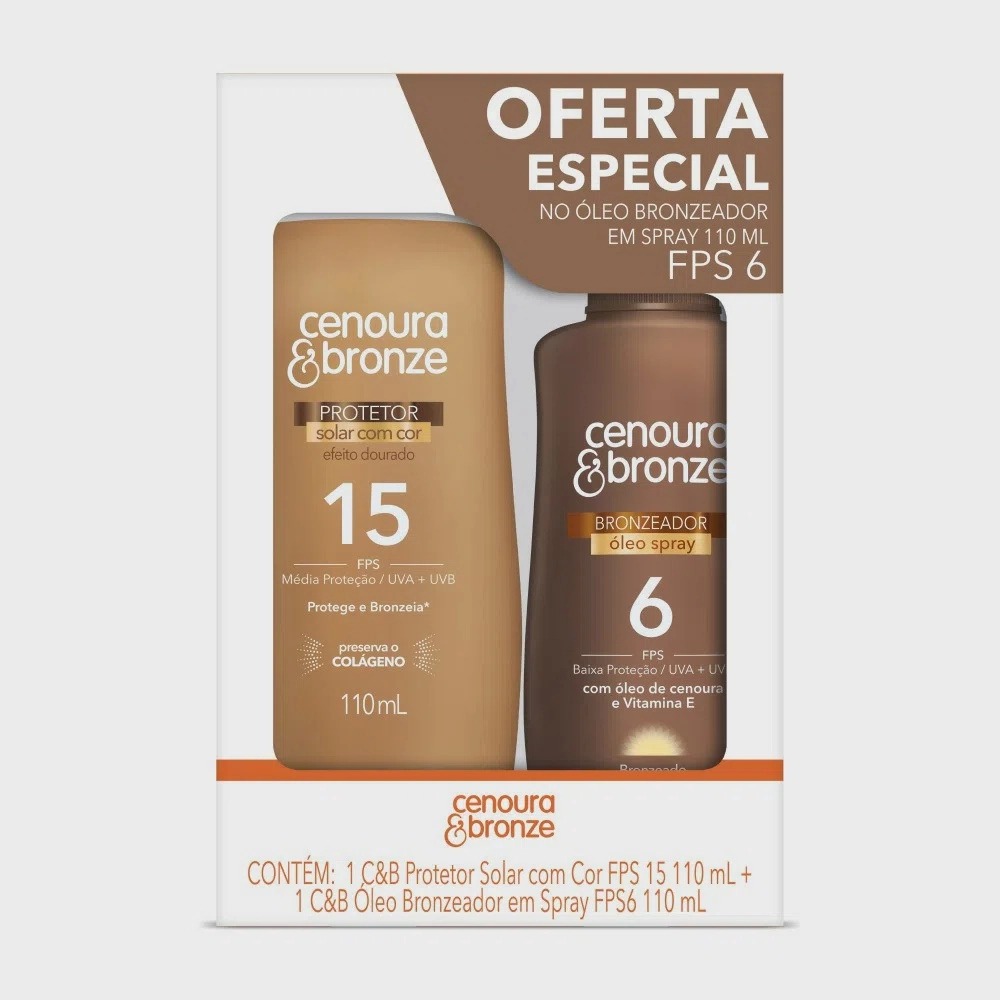 Kit Protetor Solar Cenoura e Bronze Corpo com Cor FPS 15 110ml + Óleo Bronzeador FPS 6 110ml na Amazon